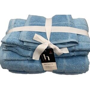 Home Expressions 6 Piece Bath Towel Set 100% Cotton Baltic Sky NEW